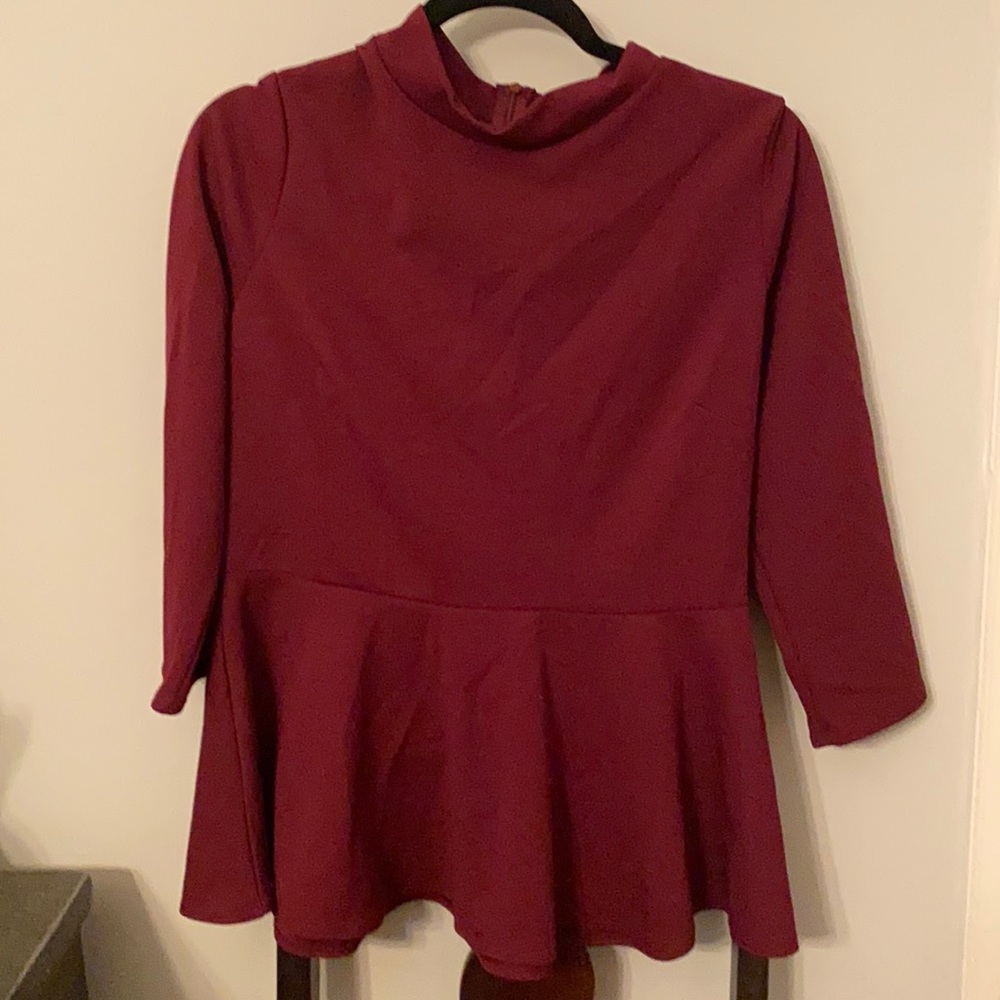 Burgundy Peplum Top NWT